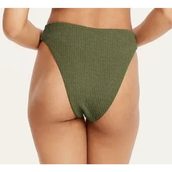 2/$15 NWT J. Crew Textured Curved-Waist Cheeky Bikini Bottom Green High-Cut Sz S - Picture 2 of 8